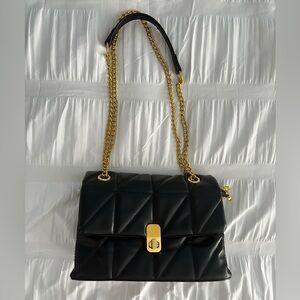Black Leather Gold Chain Purse